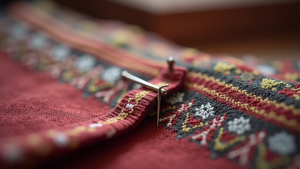 Detailed close-up of hand-rolled hem edge on finished textile, showing precise needle stitching with matching thread creating invisible seam