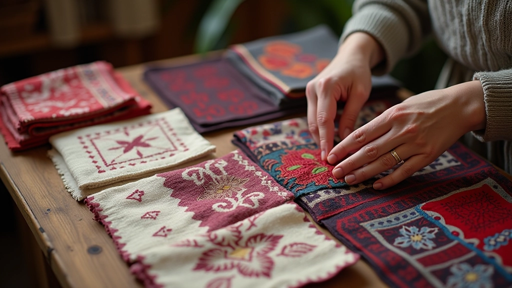 Display of various finished textile pieces showing different edge treatments and finishing styles ready for wearing or gifting