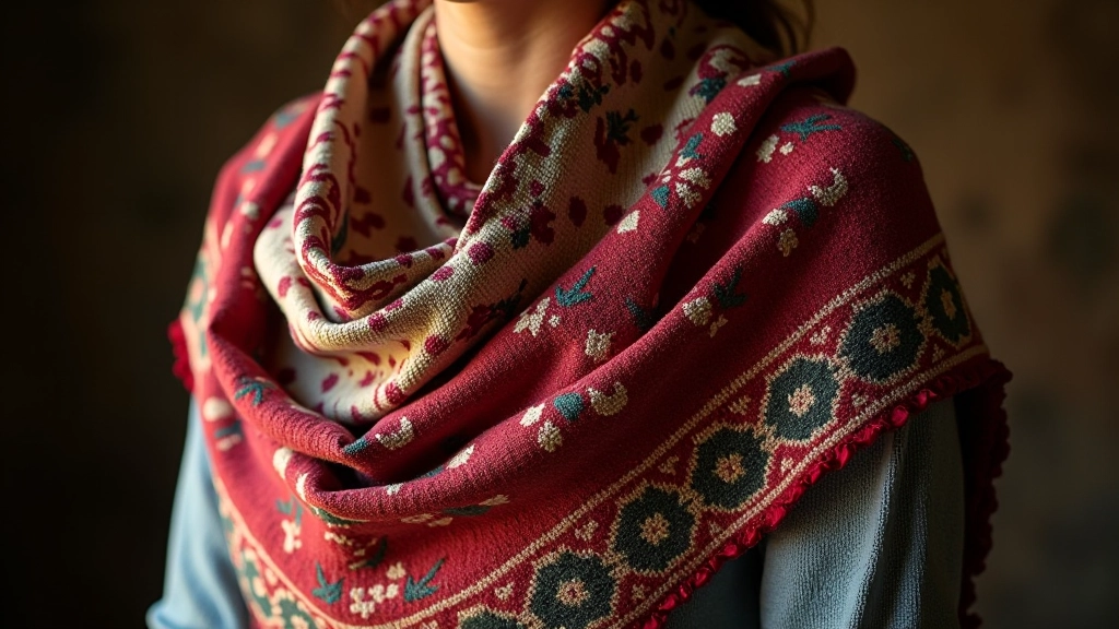 Finished textile artwork showing traditional Lithuanian patterns applied to contemporary wearable pieces like scarves and garments