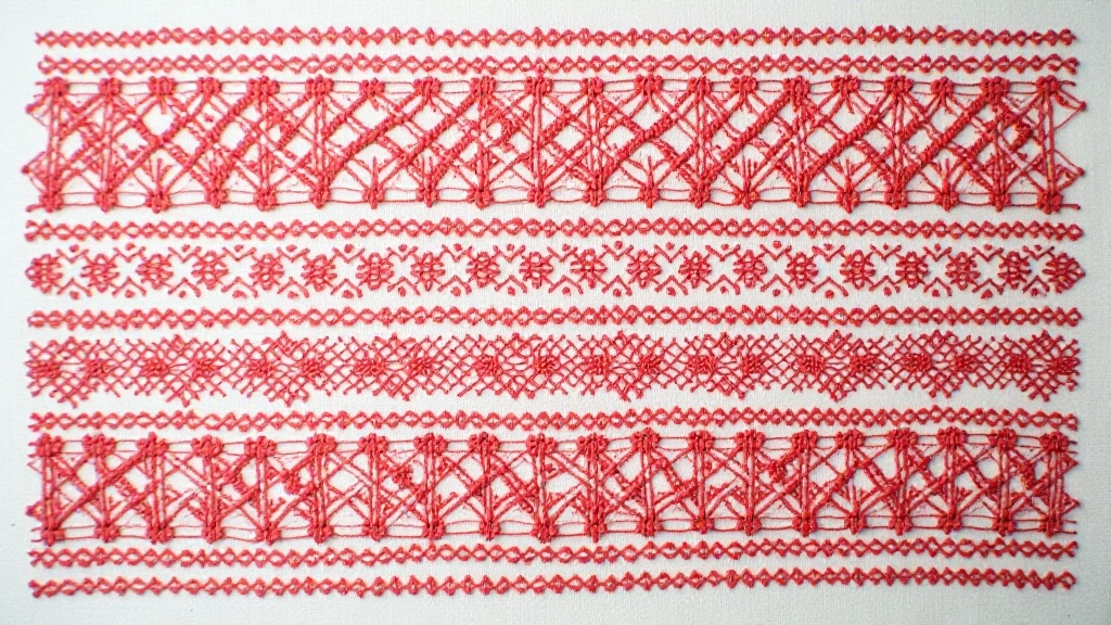 Detail of traditional Lithuanian geometric cross-stitch pattern showing interconnected diamond and triangle shapes in contrasting thread colors
