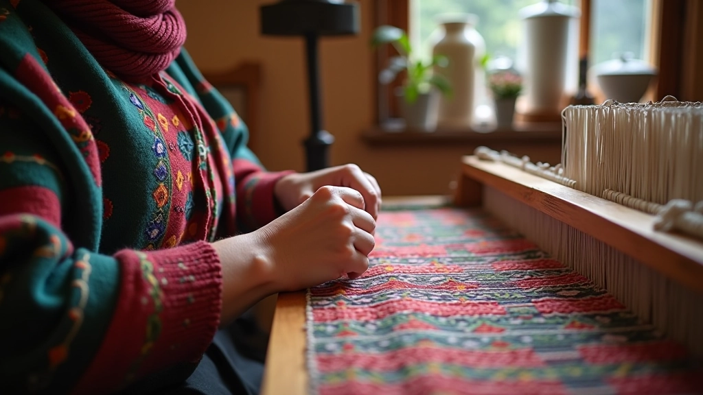 Traditional Lithuanian textile workshop with folk pattern looms and artisan craftsmanship