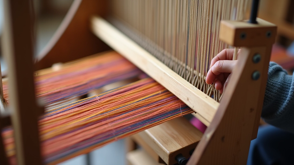 Traditional wooden weaving loom with threads arranged in preparation for creating Lithuanian folk patterns