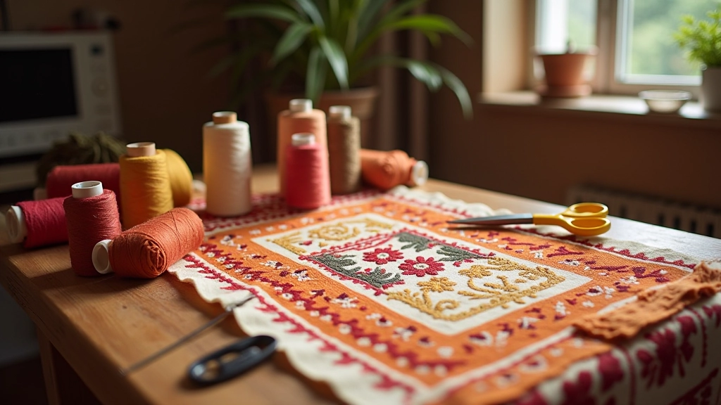 Sewing workshop with folk textile patterns
